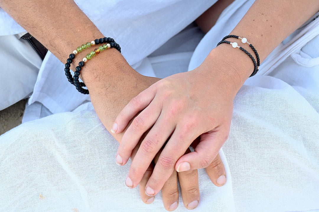 Amber, Peridot & Black Onyx - Gold Men's Bracelet