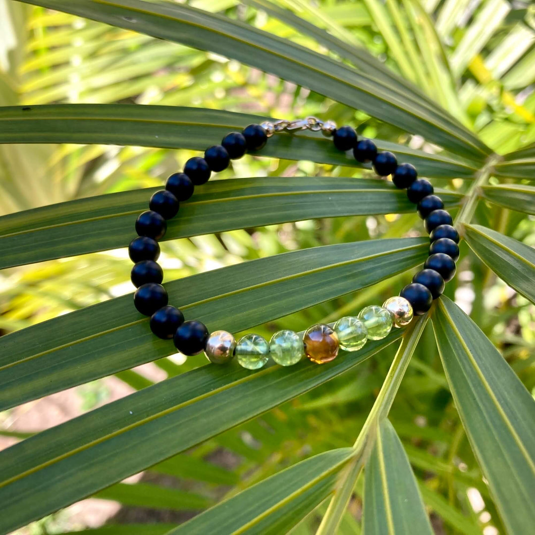 Amber, Peridot & Black Onyx - Gold Men's Bracelet