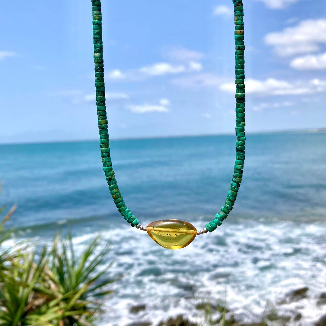 African Turquoise & Amber Necklace