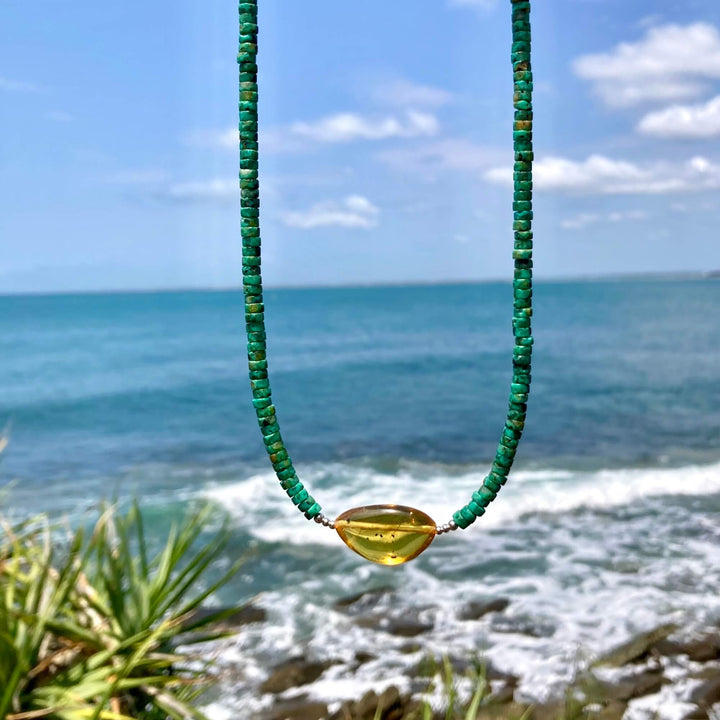 African Turquoise & Amber Necklace