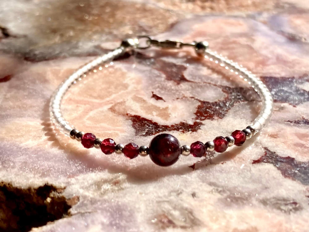 Analyzing image      January Garnet birthstone bracelet