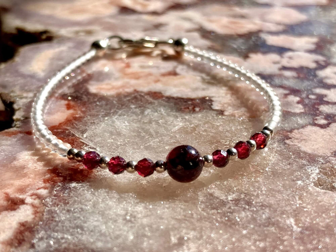 Analyzing image     January birthstone crystal healing bracelet