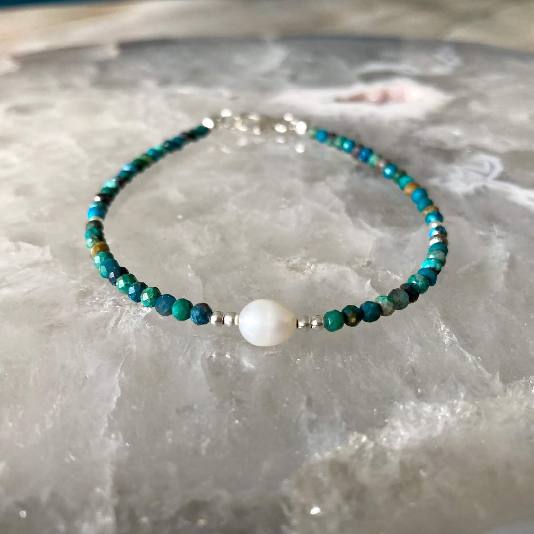Azurite & Pearl healing  Bracelet