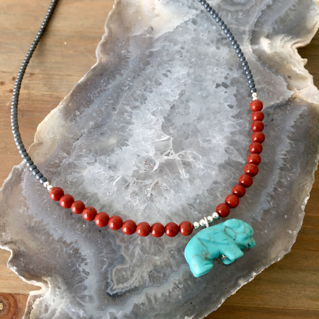 The Bison Howlite and Red Jasper Kids Necklace
