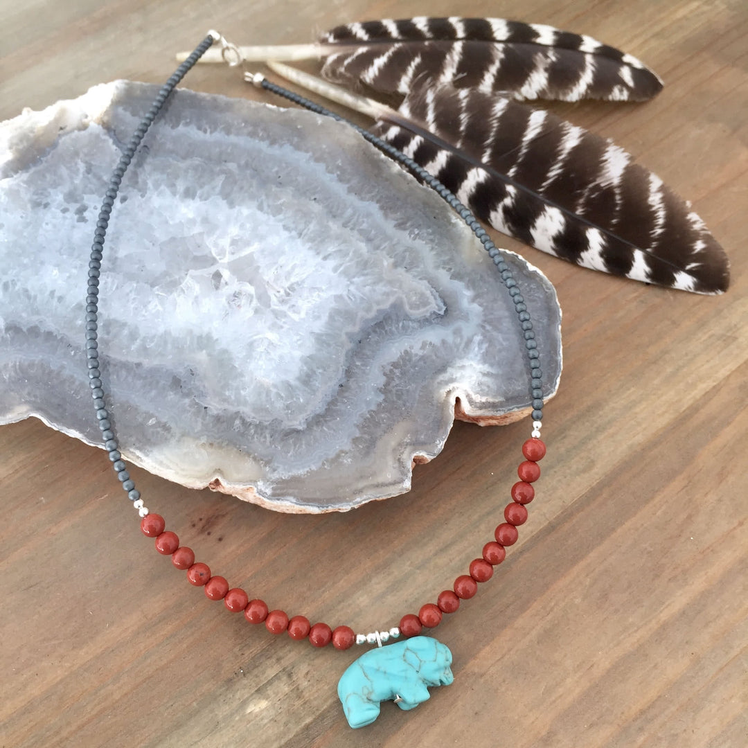 The Bison Howlite and Red Jasper Kids Necklace