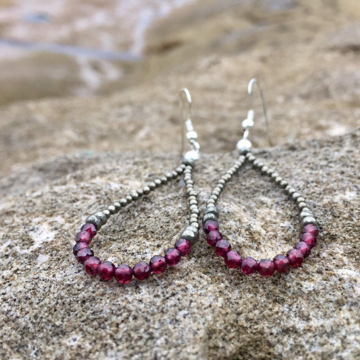 Garnet and Pyrite ladies crystal healing earrings