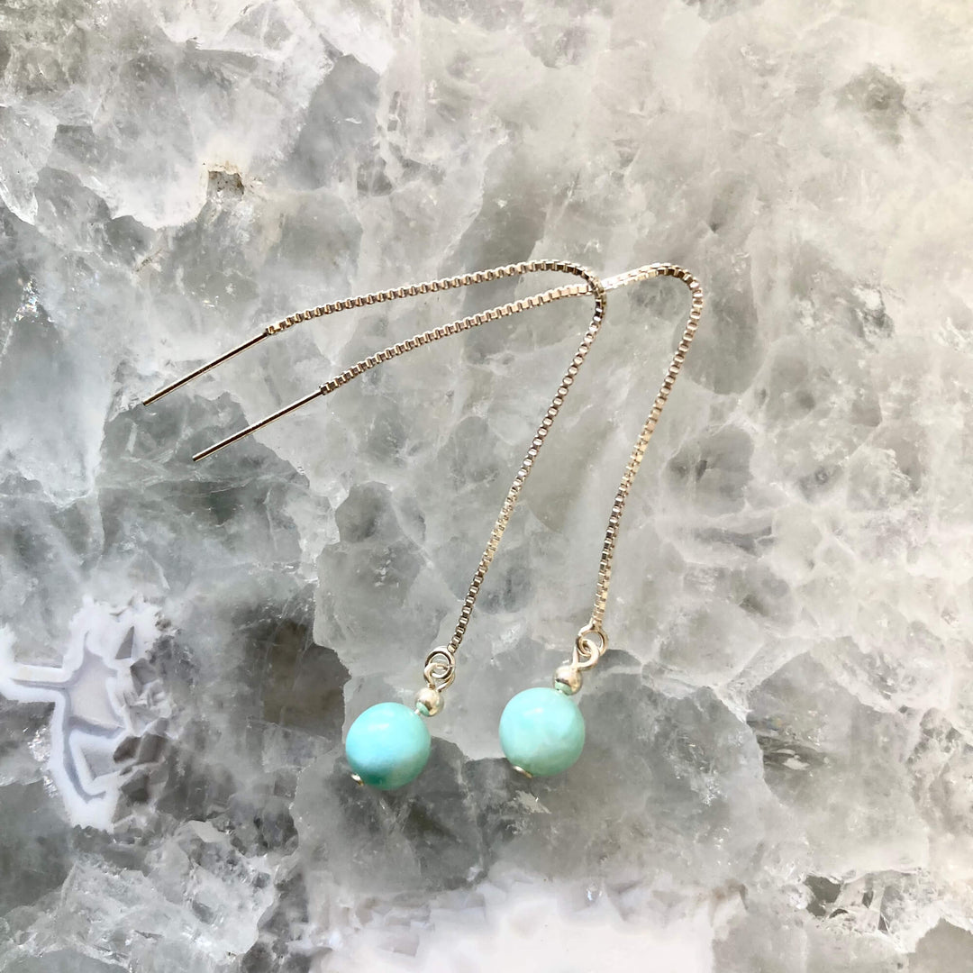 Larimar Thread Earrings for healing