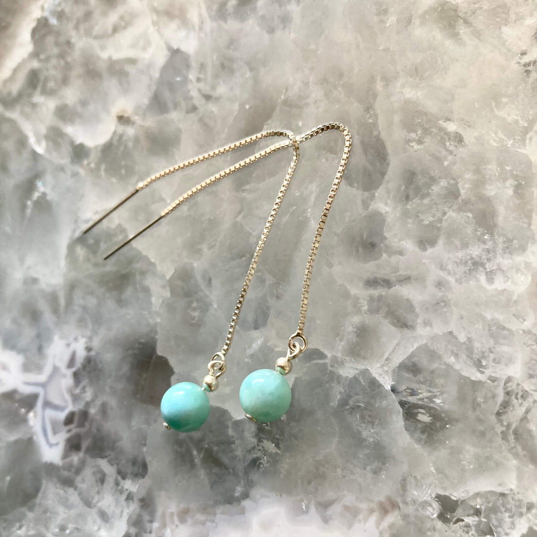 Larimar Thread Earrings for ladies