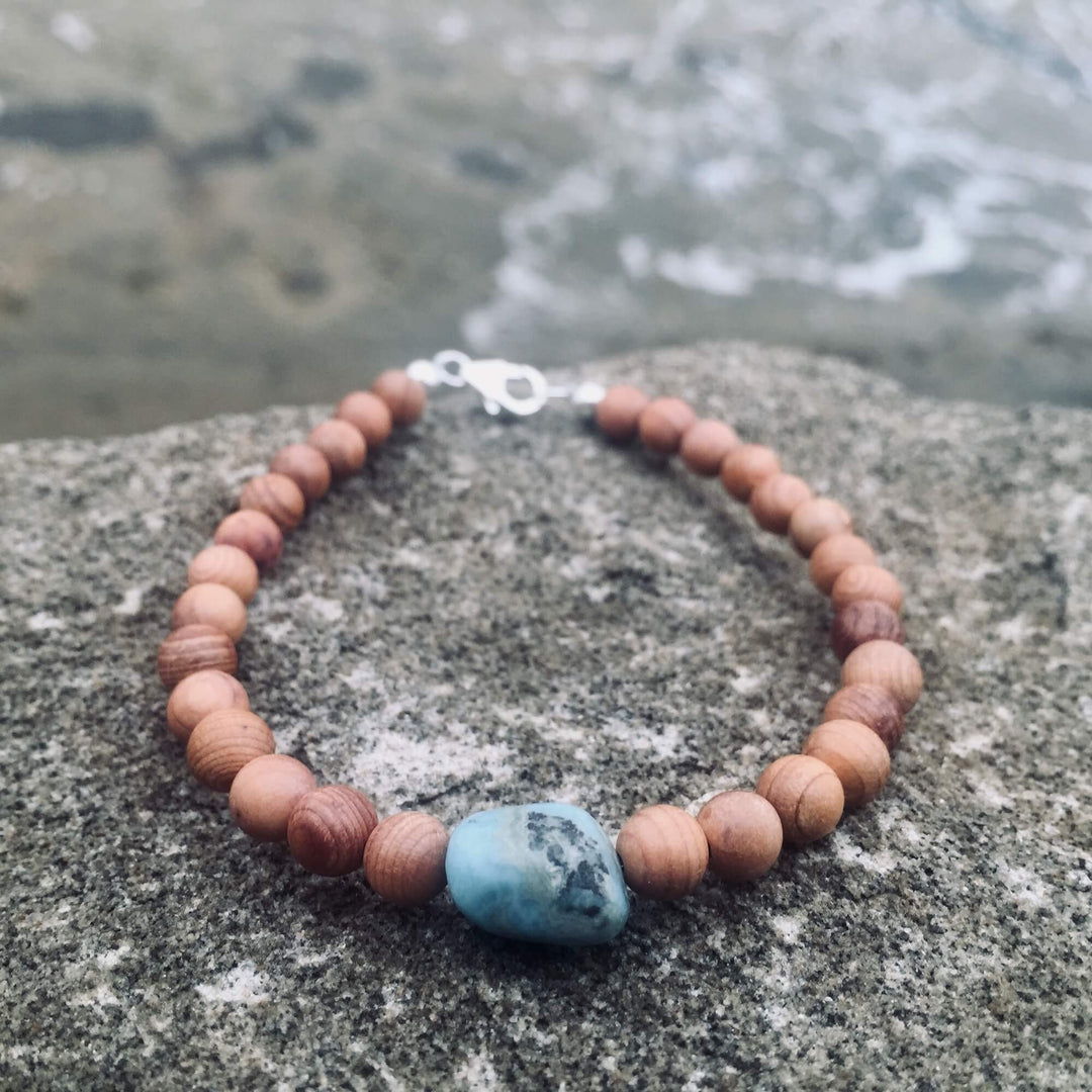 Larimar & Natural wood Bracelet unisex