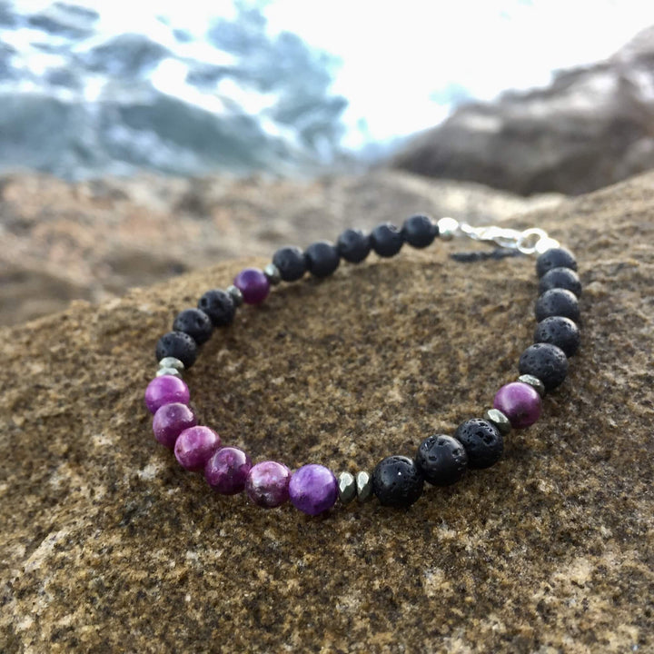 Lepidolite, Pyrite & Lava Bead Diffuser Bracelet Handmade with Aloha by House of Aloha Central Coast NSW Australia