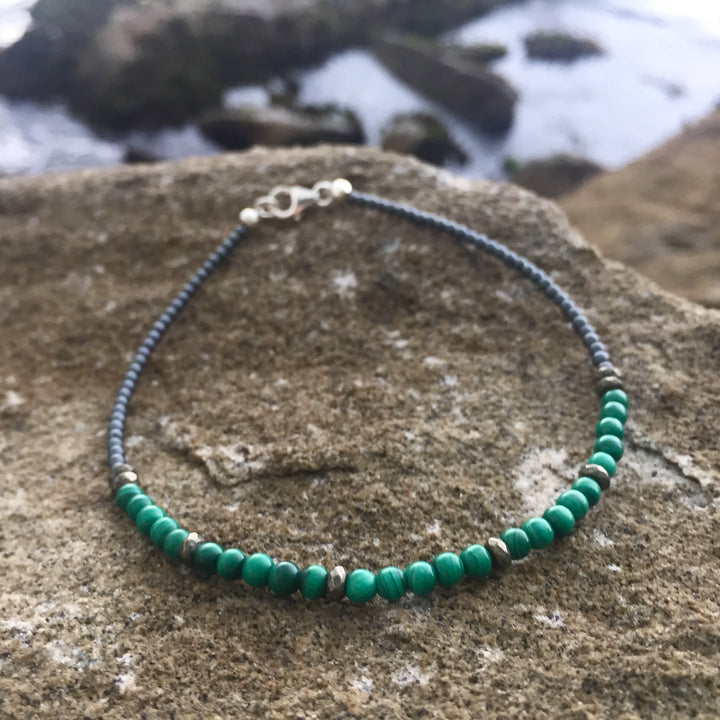 Manifestation malachite & Pyrite anklet for ladies