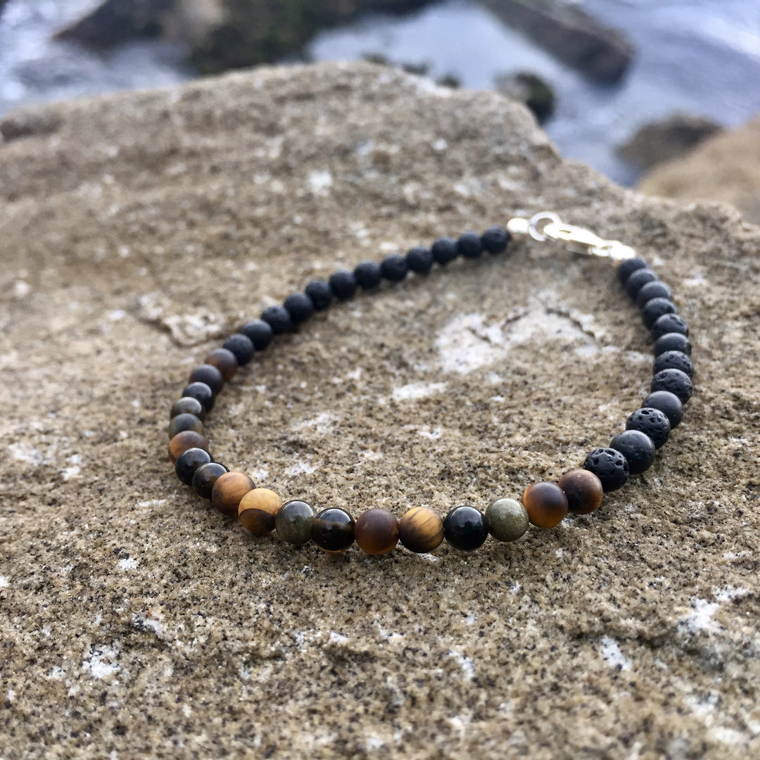 Mens protection & facing fears lava stone bracelet