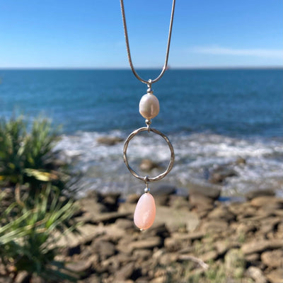 Pink Opal & Pearl Pendant Necklace
