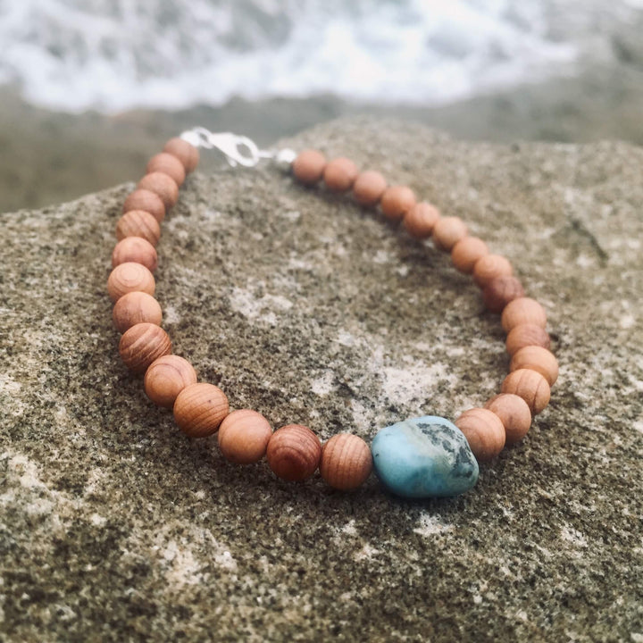 Unisex Larimar & Natural wood Bracelet