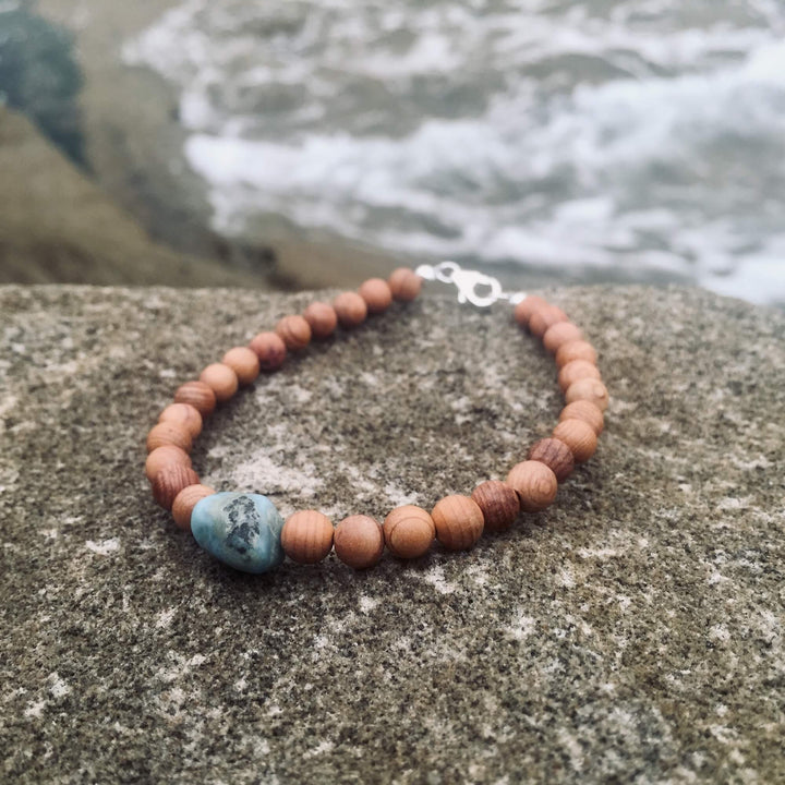 Unisex Larimar & Natural wood healing Bracelet