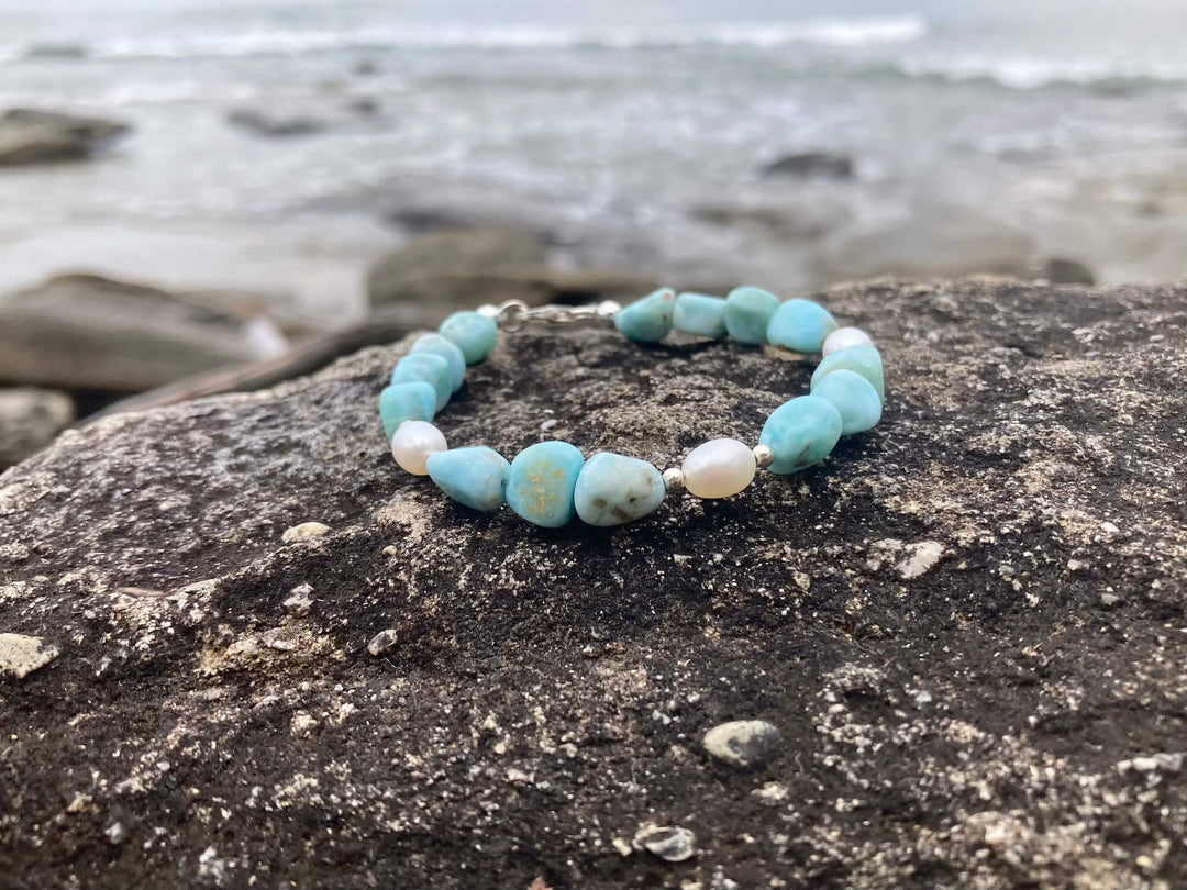 Larimar & Pearl nugget bracelet