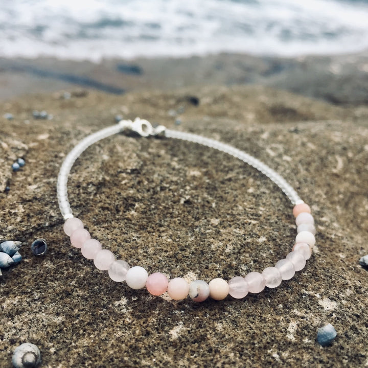 pink opal and rose quartz healing anklet