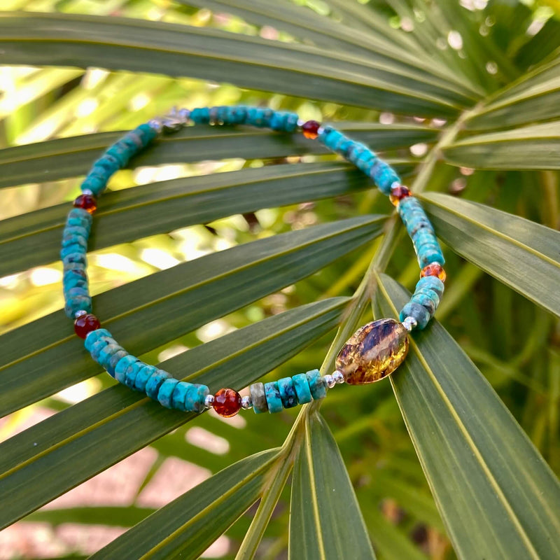 African Turquoise & Amber Anklet