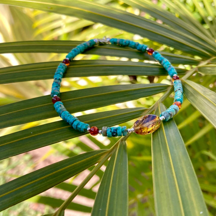 African Turquoise & Amber Anklet