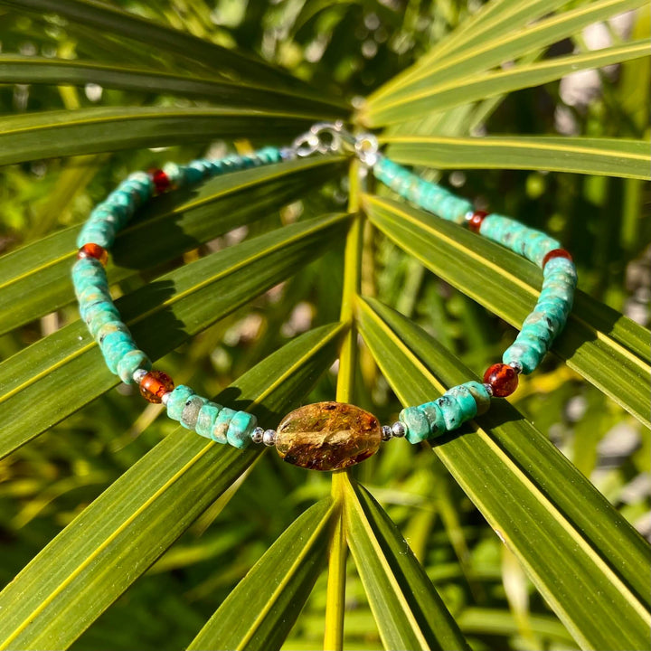 African Turquoise & Amber Anklet