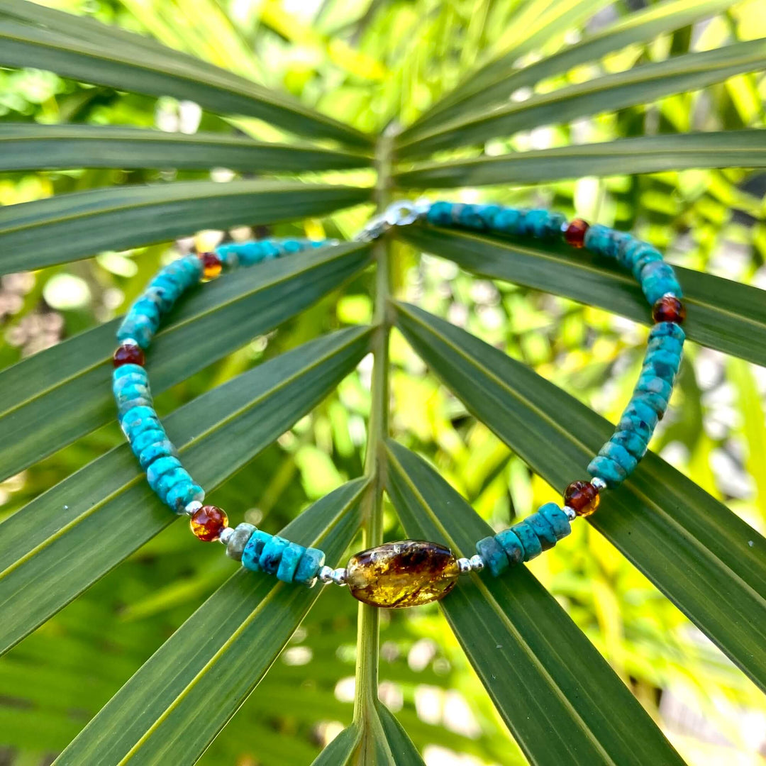 African Turquoise & Amber Anklet