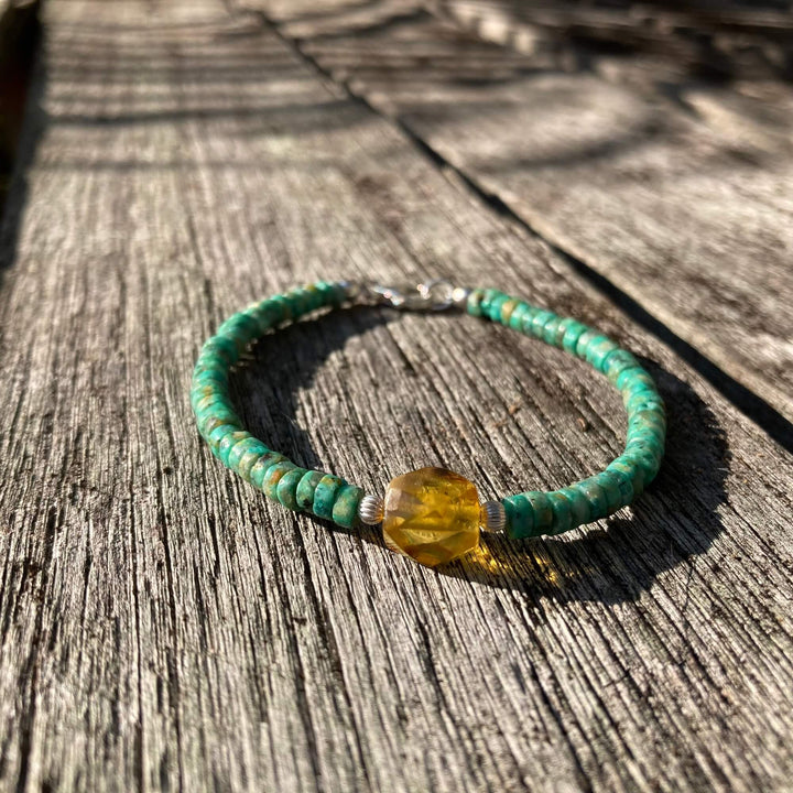 African Turquoise & Amber Bracelet