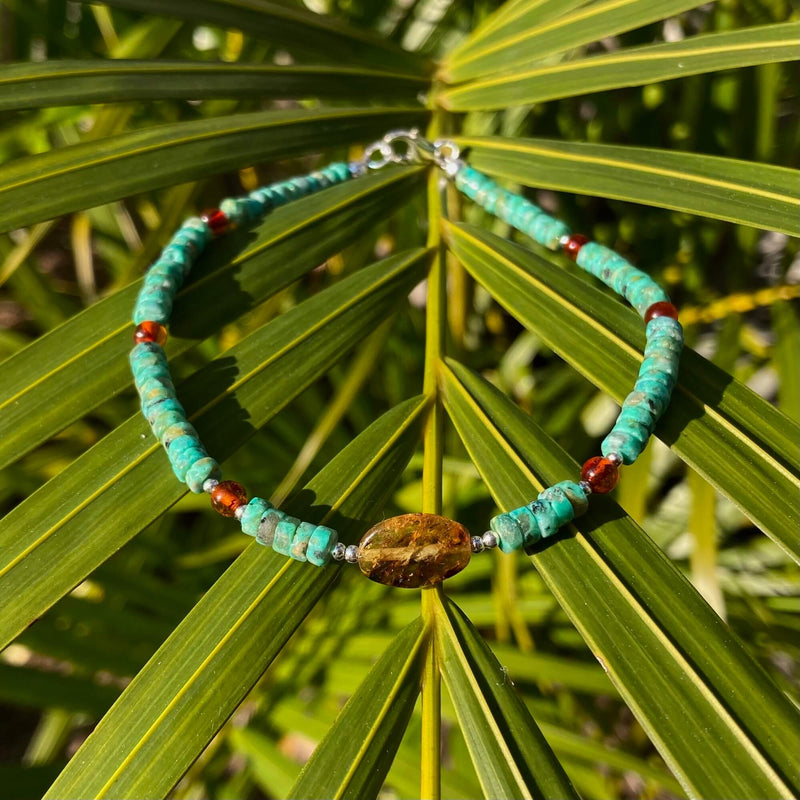 African Turquoise & Amber Anklet