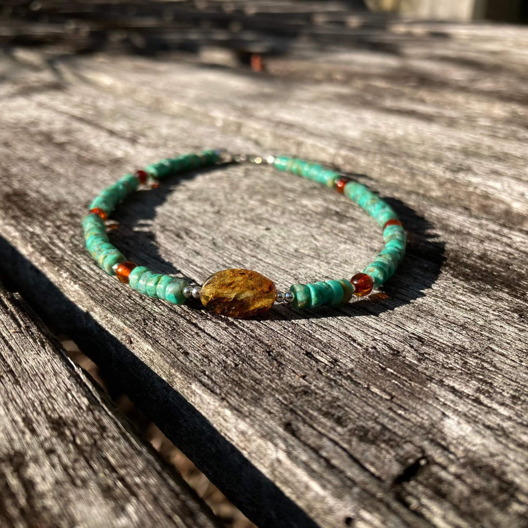 African Turquoise & Amber Anklet