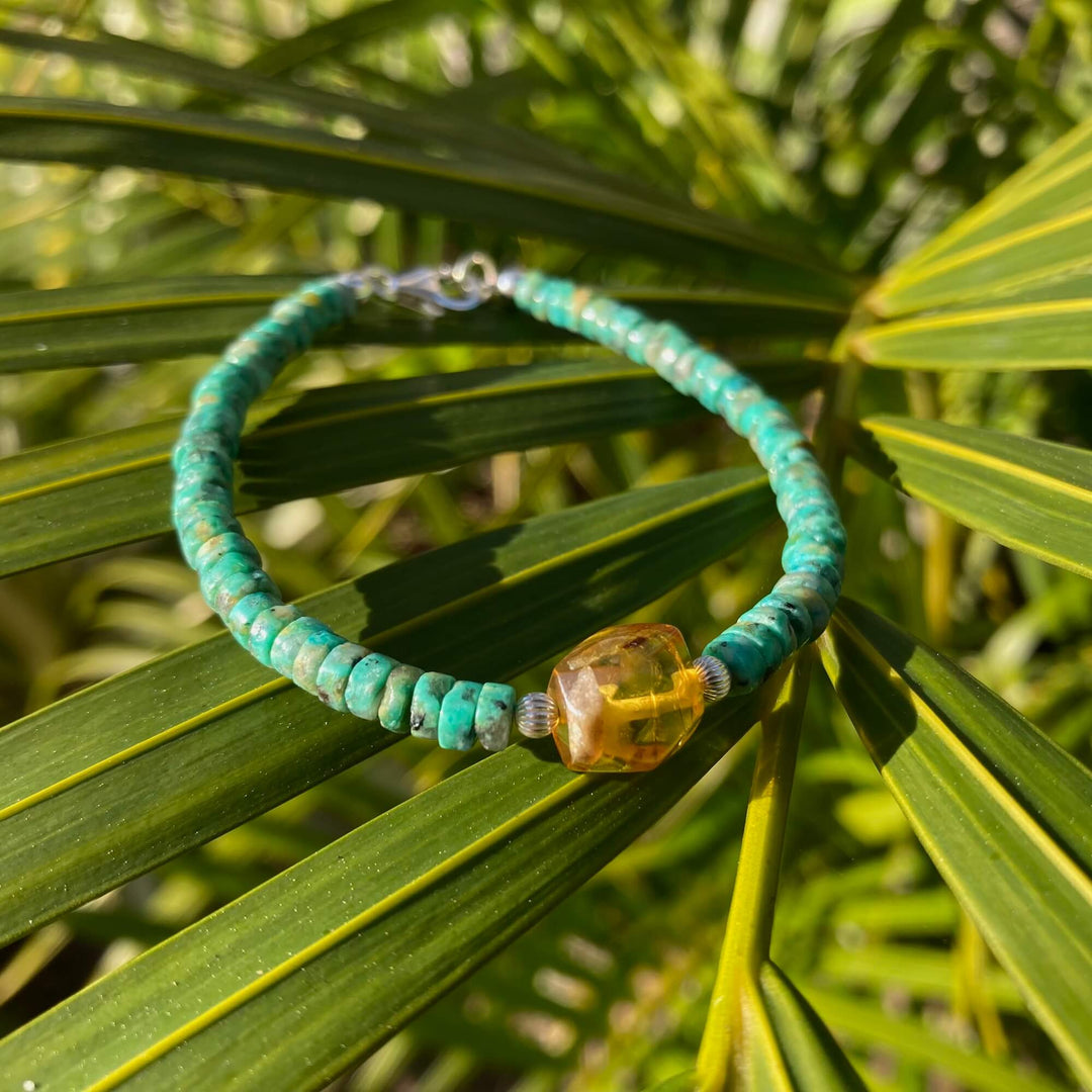 African Turquoise & Amber Bracelet