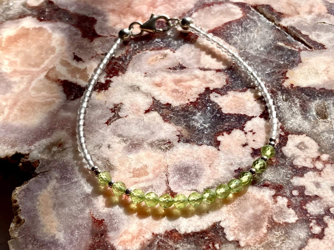 August birthstone bracelet peridot crystal