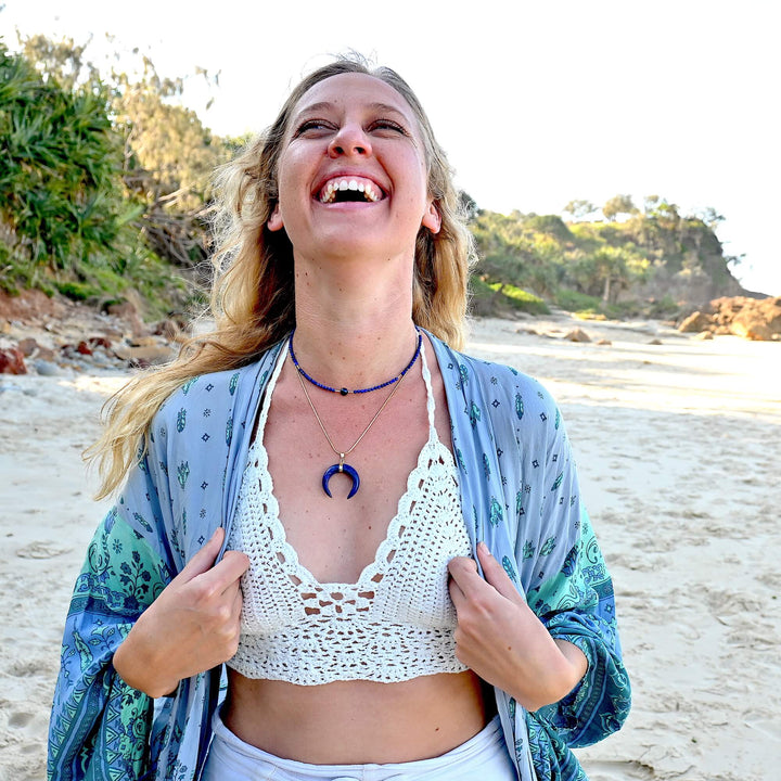 Lapis Lazuli And Gold Crescent Moon Pendant Necklace