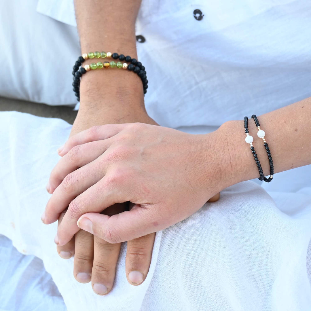 Black Tourmaline, Moonstone & Gold Bracelet