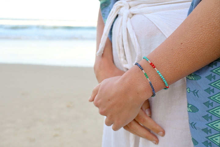 Blue Magnesite & Red Coral Bracelet