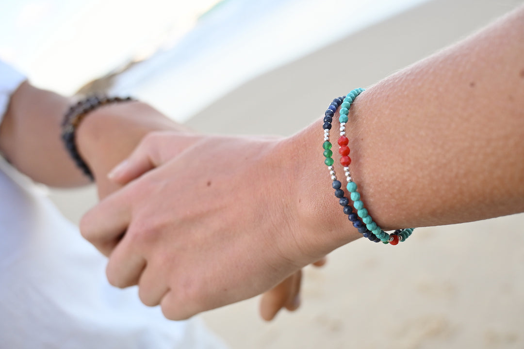 Blue Magnesite & Red Coral Bracelet