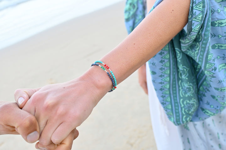 Blue Magnesite & Red Coral Bracelet