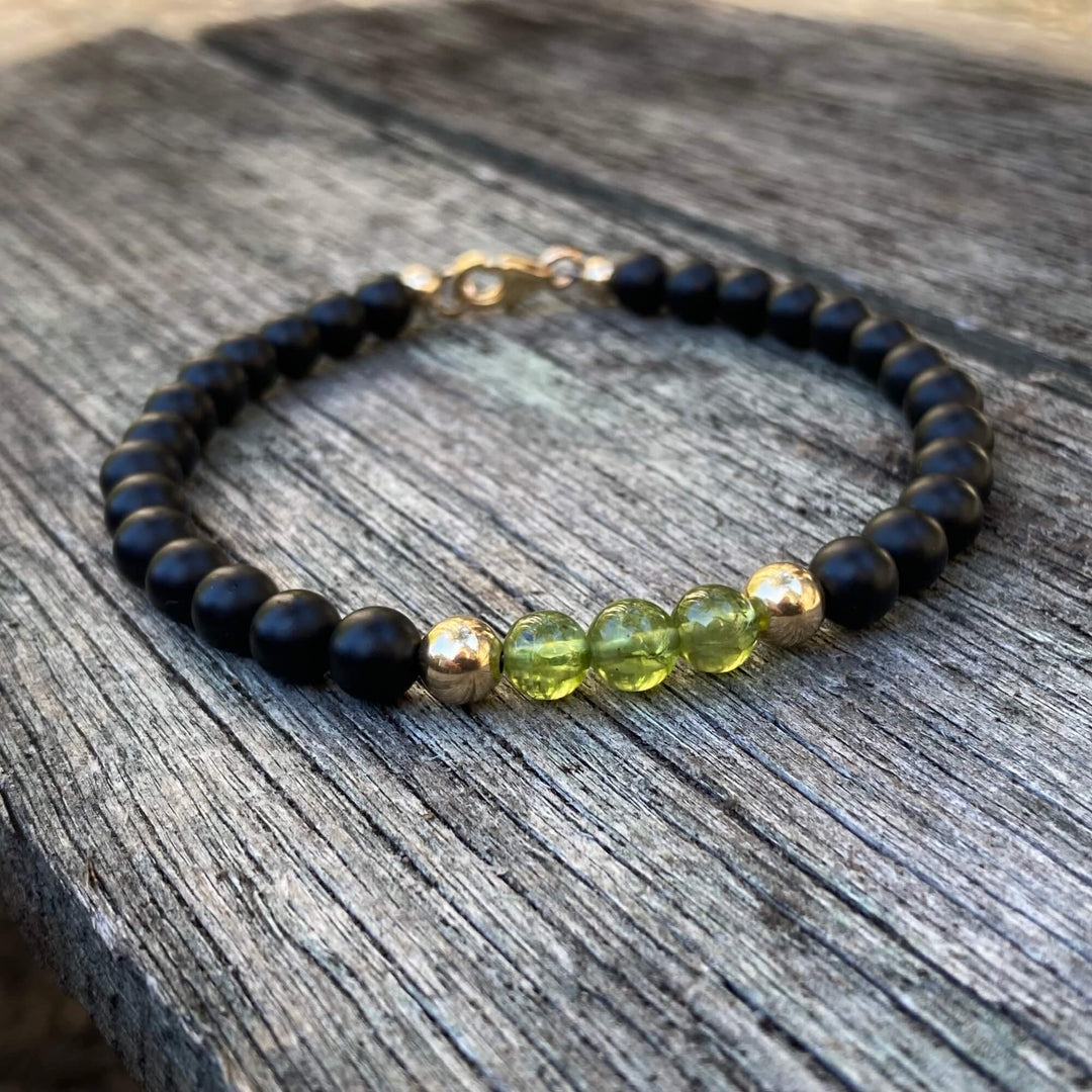 Peridot & Black Onyx - Gold Men's Bracelet