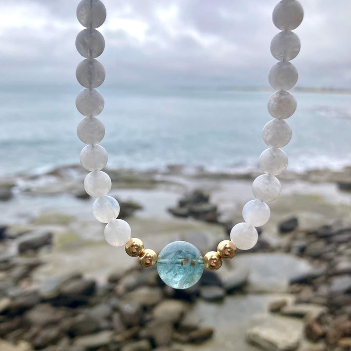 One Of A Kind Atlantis Aquamarine & Moonstone Gold Necklace