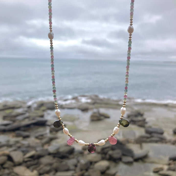 One Of A Kind Tourmaline & Pearl Gold Necklace