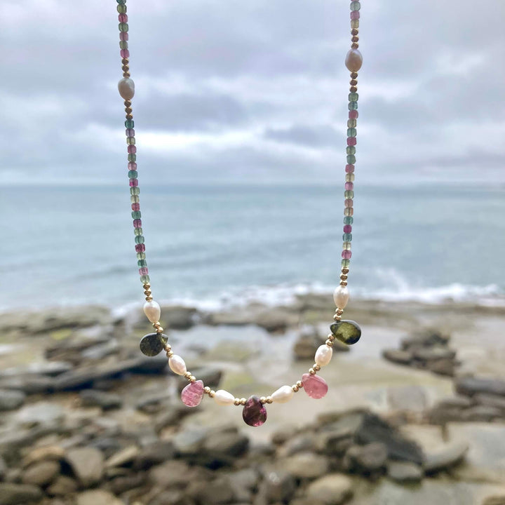 One Of A Kind Tourmaline & Pearl Gold Necklace