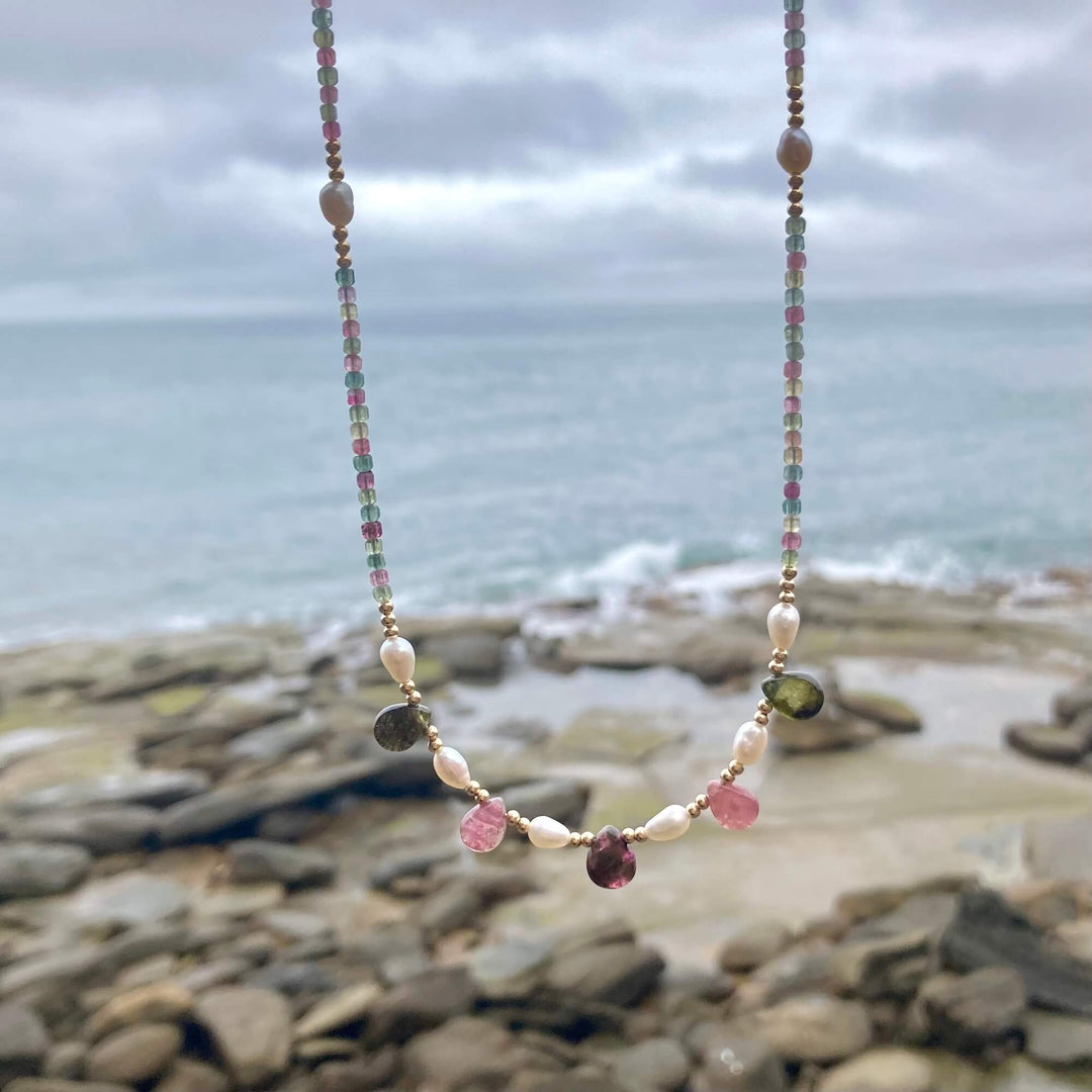One Of A Kind Tourmaline & Pearl Gold Necklace