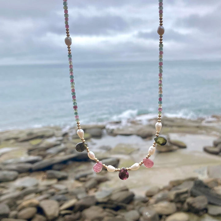 One Of A Kind Tourmaline & Pearl Gold Necklace
