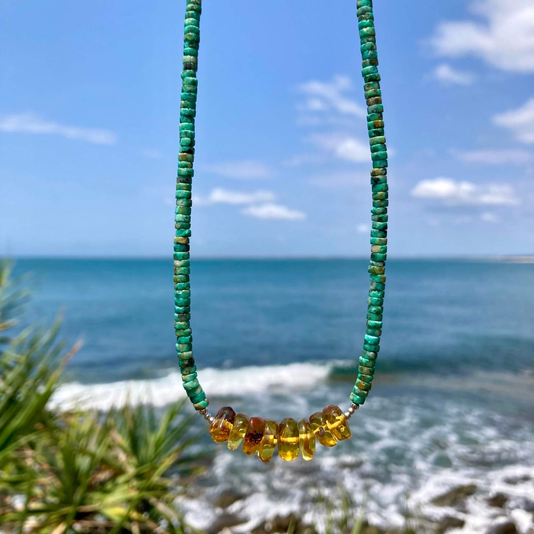 African Turquoise & Amber Necklace