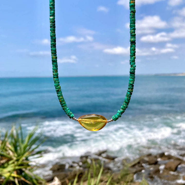 African Turquoise & Amber Necklace