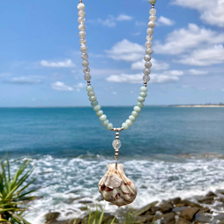 Amazonite & Moonstone Shell Necklace