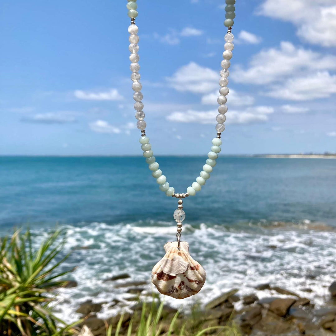Amazonite & Moonstone Shell Necklace