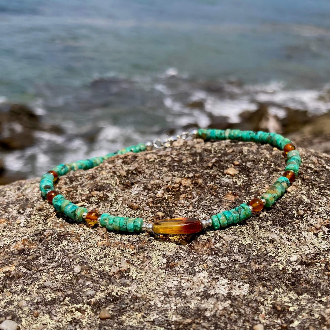 African Turquoise & Amber Anklet