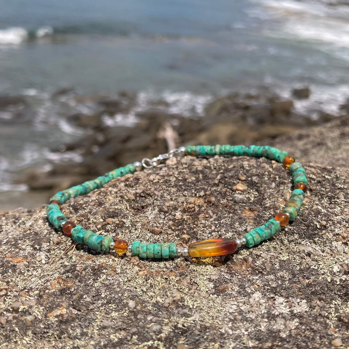African Turquoise & Amber Anklet