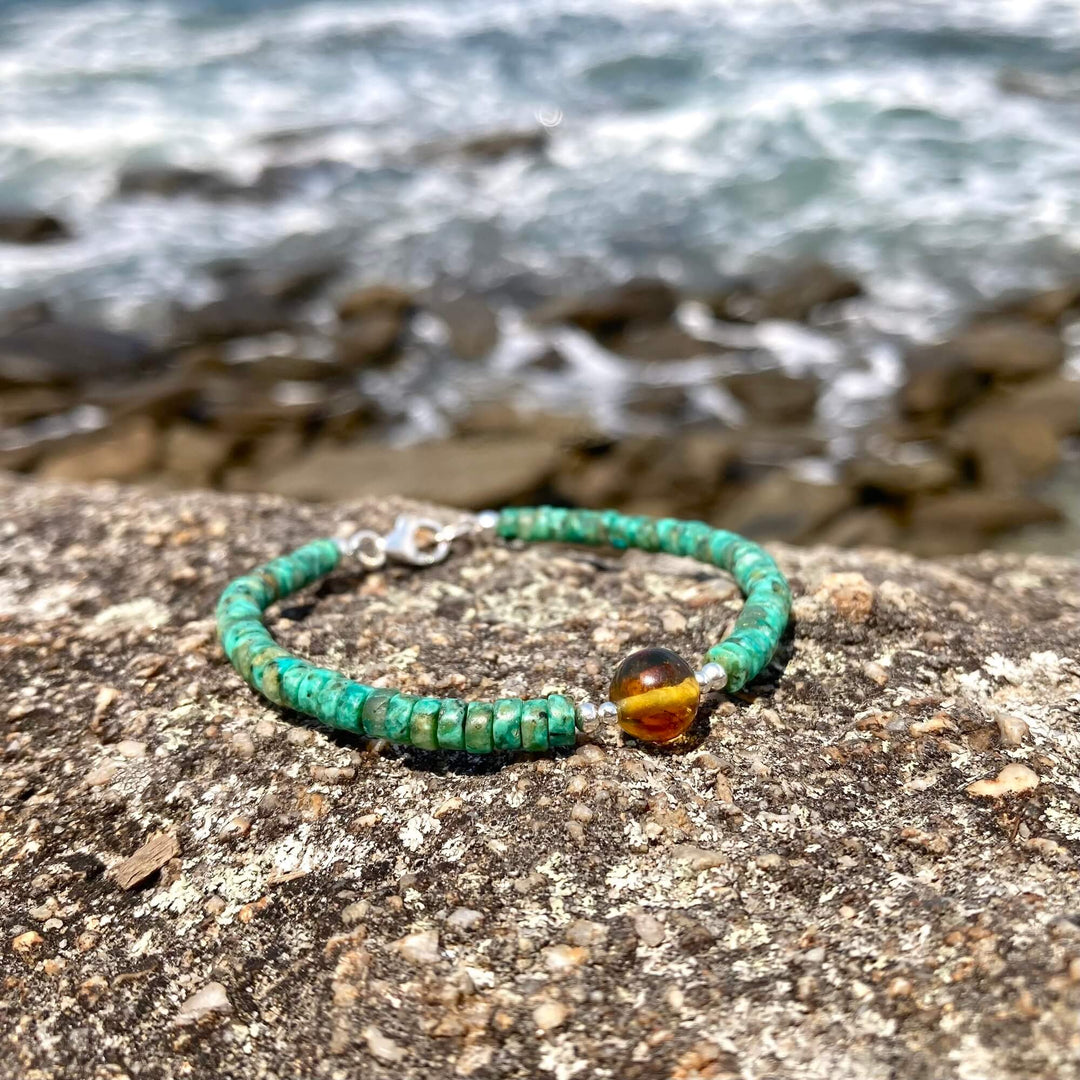 African Turquoise & Amber Bracelet