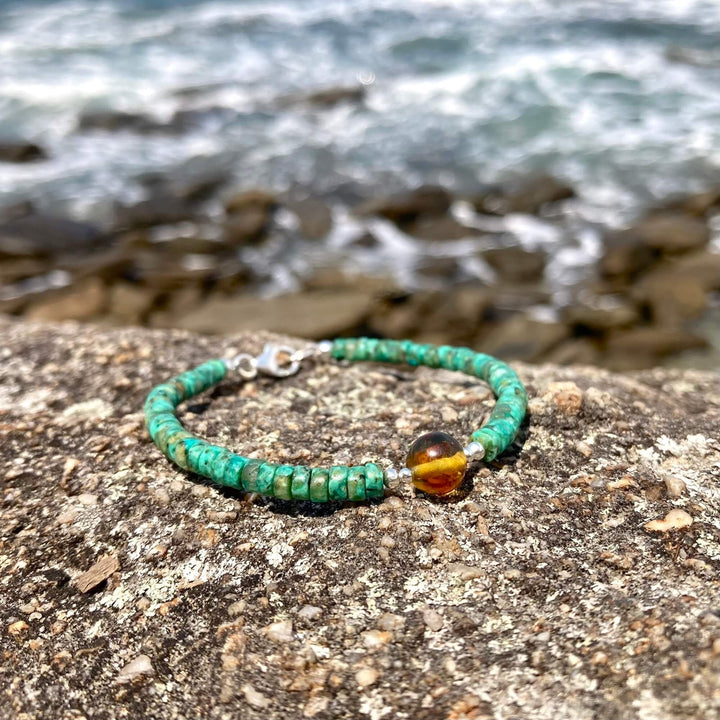 African Turquoise & Amber Bracelet