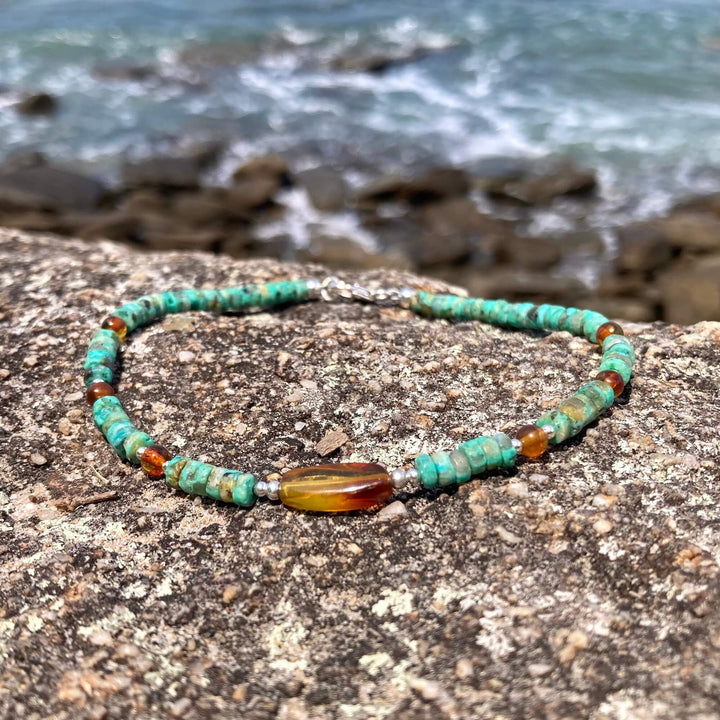 African Turquoise & Amber Anklet